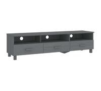 mtlskopl Meuble TV en Bois de Pin Massif HAMAR, Banc TV avec 3 Tiroirs et 3 Compartiments, Buffet Bas de Rangement pour Salon et Écran Plat, 158x40x40 cm, Gris Foncé