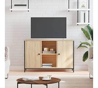 mtlskopl Meuble TV en chêne Sonoma - 100 x 35 x 65 cm - En matériau dérivé du bois avec pieds en fer - 2 portes et 2 étagères ouvertes - Moderne - Pour salon, couloir, chambre à coucher