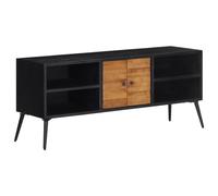 mtlskopl Meuble TV en Teck Massif Récupéré et Fer, Table Basse de Télévision avec Rangement, Buffet de Salon Industriel et Support TV, Noir et Bois Naturel, 112 x 31 x 45 cm