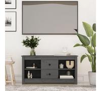 mtlskopl Meuble TV gris 103 x 36,5 x 52 cm, en pin massif, meuble bas moderne, avec 2 tiroirs et 4 compartiments, robuste pour salon et chambre à coucher