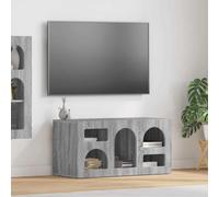 mtlskopl Meuble TV gris sonoma 80 x 35 x 40 cm en matériau dérivé du bois - Meuble bas moderne avec cinq étagères - Construction robuste pour salon, chambre à coucher, bureau