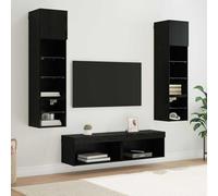 mtlskopl Meuble TV mural 6 pièces en bois de chêne noir - Meuble TV bas avec 14 étagères - Charge maximale : 60 kg - Design moderne pour salon, bureau, couloir