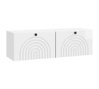 mtlskopl Meuble TV Mural Blanc Brillant 98 x 31 x 30 cm, Banc TV Suspendu en Bois d'Ingénierie avec 2 Portes, Cabinet de Télévision Moderne pour Salon et Rangement de Médias