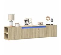 mtlskopl Meuble TV mural en chêne Sonoma - 180 x 31 x 39,5 cm - Avec éclairage LED RVB et espace de rangement - Support de travail en bois - Salon moderne - Pour TV jusqu'à 78"