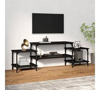 mtlskopl Meuble TV noir 157 x 35 x 52 cm en bois avec pieds en acier - Meuble bas moderne avec espace de rangement pour DVD et décoration de salon