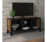 mtlskopl Meuble TV rustique 105 x 36 x 47 cm en métal et MDF avec 2 portes grillagées - Gestion des câbles - Design urbain pour salon, chambre à coucher