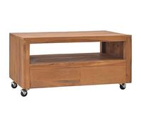 mtlskopl Meuble TV sur roulettes 80x50x42 cm en Bois de Teck Massif, Buffet Bas Style Colonial avec Grands Tiroirs de Rangement, Table Basse de Salon pour Téléviseur et Décoration