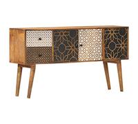 mtlskopl Mid-Century - Buffet 130 x 30 x 70 cm en bois de manguier massif avec motifs imprimés - Commode peu encombrante avec 2 tiroirs et 3 portes - Design moderne pour salon, couloir, cuisine