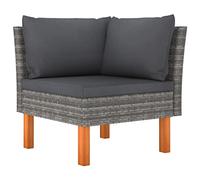 mtlskopl Module d'angle - Fauteuil de jardin gris - 64,5 x 64,5 x 67 cm - En rotin synthétique et bois massif d'eucalyptus massif - Résistant aux intempéries - Complément modulaire pour balcon, salon