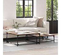 mtlskopl Nesting Ensemble table basse en bois recyclé 80 x 80 cm et 35 cm de haut, matériau en bois avec pieds en acier, design industriel moderne, peu encombrant, pour salon et bureau