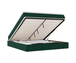 mtlskopl Ottoman Lit de rangement, 180 x 200 cm, en velours, vert foncé, avec matelas à ressorts ensachés et coussin, lit double confortable, peu encombrant, pour chambre à coucher, chambre d'amis
