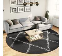 mtlskopl Pamplona Shaggy Tapis shaggy rond noir crème 280 cm 30 mm 100 % polypropylène Oeko-TEX pour salon, chambre à coucher, couloir, bureau et chauffage au sol