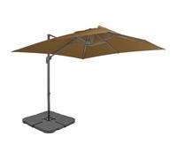 mtlskopl Parasol Déporté 3x3m Taupe avec Pied à Lester 4 Pièces | Ombrage orientable à 360 degrés avec manivelle pour terrasse et jardin, mât en aluminium et socle modulable à remplir.
