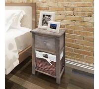 mtlskopl Paulownia - Lot de 2 tables de chevet en bois - Marron - 28 x 31 x 45 cm - Avec tiroir et panier en osier - Table d'appoint robuste pour chambre à coucher, salon, couloir