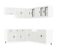 mtlskopl Porto Armoire de cuisine 11 pièces Blanc brillant 80 × 46 × 81,5 cm Bois avec façade en verre Grand espace de rangement pour cuisine, salle à manger, gastro