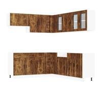 mtlskopl Porto Ensemble de 11 meubles de cuisine en bois de chêne fumé 80 x 46 x 81,5 cm avec module d'angle et de suspension Design moderne robuste et facile d'entretien pour cuisine, salle à manger