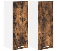 mtlskopl Riga - Lot de 2 armoires suspendues - 30 x 31 x 80 cm - En bois dérivé du bois - Chêne fumé - Blanc - Design moderne - Montage miracle - Pour cuisine, salle à manger, couloir