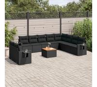 mtlskopl Salon de jardin 11 pièces en rotin noir avec table en bois d'acacia résistant aux intempéries, 62 x 62 cm, modulaire, peu encombrant, pour balcon, terrasse ou jardin d'hiver