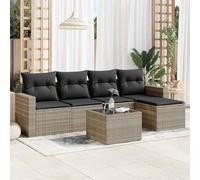 mtlskopl Salon de jardin 6 pièces en polyrotin gris clair résistant aux intempéries, 55 x 62 x 69 cm, avec espace de rangement et plateau en verre, coin salon d'extérieur modulaire pour balcon