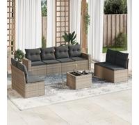 mtlskopl Salon de jardin, 9 pièces, en polyrotin, avec table en verre et espace de rangement, résistant aux intempéries, pour terrasse, balcon ou jardin d'hiver, coin salon complet d'extérieur 55 x 62