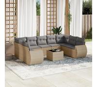 mtlskopl Salon de jardin en polyrotin 10 pièces - Beige - 62 x 62 x 69 cm - Résistant aux UV - Avec table en verre - Canapé de balcon résistant aux intempéries - Pour jardin, terrasse, jardin d'hiver