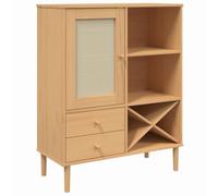 mtlskopl SENJA - Buffet haut en pin massif avec aspect rotin - 90 x 40 x 112 cm - 2 tiroirs et beaucoup d'espace de rangement - Étagère laquée UV pour salon, couloir ou cuisine