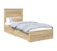mtlskopl Sonoma Cadre de lit en chêne argenté 75 x 190 cm Matériau dérivé du bois Lit de rangement moderne avec tiroirs Sommier à lattes robuste pour célibataires et familles Design peu encombrant