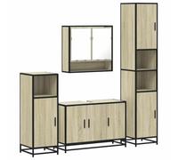 mtlskopl Sonoma - Lot de 4 meubles de salle de bain - Chêne Sonoma - Structure métallique - 90 cm - Meuble de lavabo 65 cm - Miroir 35 cm - Armoire de salle de bain haute et basse - Design moderne
