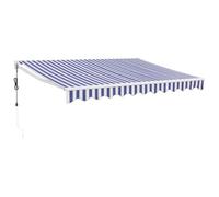 mtlskopl Store électrique avec manivelle - 3 x 2,5 m - Bleu et blanc - En aluminium et polyester - Pour balcon, terrasse, jardin, café, espace extérieur, design moderne et montage mural peu encombrant