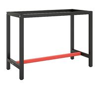 mtlskopl Structure d'établi en métal noir mat rouge mat 110 x 50 x 79 cm revêtu par pulvérisation avec barre renforcée - Trous pré-percés - Pour atelier, garage, salle de loisirs