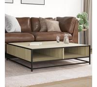 mtlskopl Table basse 100 x 100 x 30 cm - Chêne Sonoma noir - Structure en métal - Design industriel - Avec espace de rangement - Meuble moderne pour salon, canapé, loft