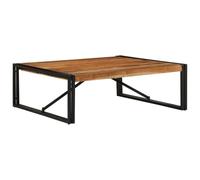 mtlskopl Table basse 100 x 100 x 35 cm en bois d'acacia robuste et fer, look industriel, surface non traitée, convient pour salon, salle à manger, loft et bureau