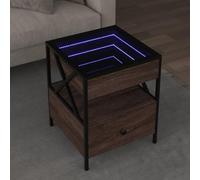 mtlskopl Table basse avec miroir LED Infinity - 40 x 40 x 51 cm - Marron chêne - Commande RVB - Pieds en métal robuste - Meuble d'appoint moderne pour salon, chambre à coucher, bureau