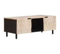 mtlskopl Table basse blanche 100 x 54 x 40 cm en bois massif de manguier - Table de salon moderne rectangulaire avec 2 compartiments - Table basse robuste pour le salon et les pièces familiales