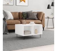 mtlskopl Table basse en bois blanc 60 x 50 x 36,5 cm avec 4 compartiments et pieds en métal Design moderne minimaliste Espace de rangement pour salon, canapé, chambre à coucher