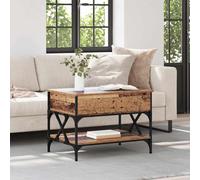 mtlskopl Table basse en bois recyclé - 70 x 50 x 50 cm - Avec fonction pliante - Table d'appoint industrielle en bois et structure en métal - Design moderne pour salon, chambre à coucher, bureau à