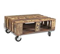 mtlskopl Table basse en bois recyclé 80 x 56 x 34 cm avec espace de rangement en bois massif recyclé pour salon et canapé