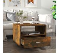mtlskopl Table basse en chêne fumé 55 x 55 x 40 cm - En bois avec roulettes et tiroir - Design moderne avec espace de rangement - Pour salon, bureau, petites pièces