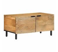 mtlskopl Table basse Mango en bois massif 80 x 50 x 40 cm avec façade CNC, table d'appoint pour salon et chambre à coucher, marron, avec pieds en métal, design moderne et grand espace de rangement