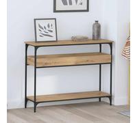 mtlskopl Table console en chêne artisanal, 100 x 29 x 75 cm, en bois avec étagère, table d'appoint industrielle, cadre en acier noir, design moderne pour salon, couloir et chambre à coucher