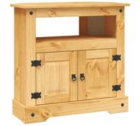 mtlskopl Table console style Mexique - Meuble d'appoint en pin massif - 80 x 43 x 78 cm - Meuble TV - Marron - Buffet rustique avec armoire et compartiment ouvert pour le salon