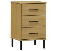 mtlskopl Table de Chevet avec 3 Tiroirs Table de Nuit en Bois de Pin Massif et Pieds en Métal Meuble d'Appoint Style Industriel pour Chambre Marron Oslo 40 x 35 x 64,5 cm