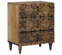 mtlskopl Table de Chevet en Bois de Mangue Massif avec 3 Tiroirs, Meuble d'Appoint Marron 50 x 33 x 60 cm, Commode et Table de Nuit Artisanale pour Chambre et Salon