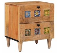 mtlskopl Table de Chevet en Bois de Manguier Massif, Table de Nuit avec 2 Tiroirs de Rangement, Meuble de Chevet Naturel 40 x 33,5 x 46 cm pour Chambre et Dressing