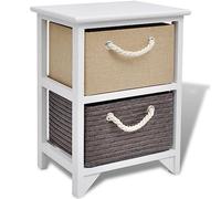 mtlskopl Table de chevet en bois de style maison de campagne, 35 x 27 x 48 cm, blanche, avec 2 tiroirs et poignées en corde, mélange de bois Paulownia robuste, console de lit peu encombrante pour