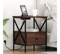 mtlskopl Table de chevet en chêne marron 41,5 x 40,5 x 55 cm avec tiroir et étagère ouverte, pieds en acier stable, peu encombrante pour chambre à coucher et lit à sommier tapissier