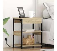 mtlskopl Table de chevet en chêne Sonoma - 41 x 31 x 51 cm - Avec station de charge - Design moderne et minimaliste - En bois robuste - Pour chambre à coucher, salon, couloir