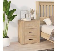 mtlskopl Table de chevet en chêne Sonoma - 50 x 36 x 60 cm - Bois avec 3 tiroirs - Table d'appoint pour chambre à coucher - Avec protection anti-basculement pour lit à sommier tapissier