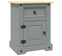 mtlskopl Table de Chevet en Pin Massif Style Mexicain Corona, Table de Nuit avec 1 Tiroir et 1 Placard, Petit Meuble d'Appoint de Chambre, Coloris Gris et Dessus Marron, 53 x 39 x 67 cm