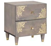 mtlskopl Table de chevet grise 40 x 33 x 46 cm en bois de manguier massif avec façade peinte à la main - Support de nuit moderne pour chambre à coucher, lit à sommier tapissier et chambre d'amis